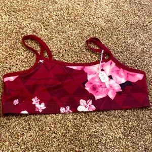 Maroon floral print sports bra